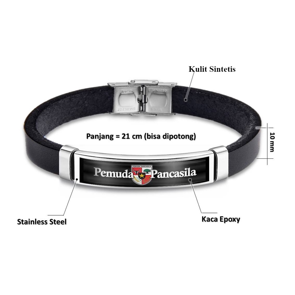 GELANG PREMIUM KULIT TEMA ORGANISASI PEMUDA PANCASILA PP STAINLESS STEEL PRIA WANITA MODEL SABUK STRAP