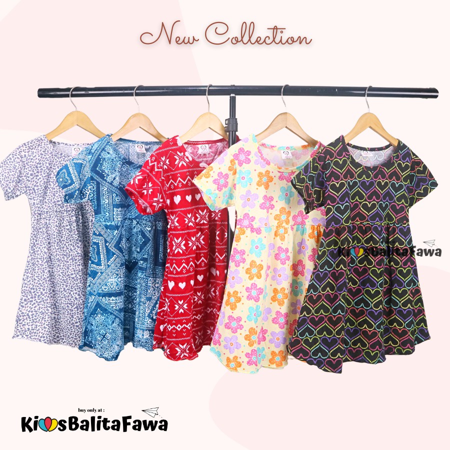 Dress Thalia 1-2 Tahun / Dres Lengan Baju Tidur Balita Anak Perempuan Adem Kaos Harian Cewek Murah