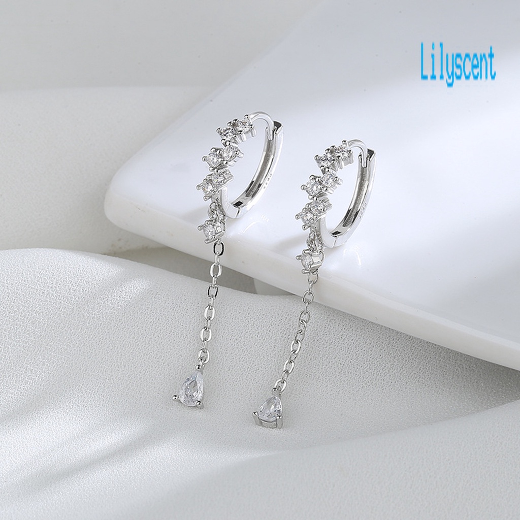 Ls 1Pc Anting Tusuk Gantung Wanita Desain Tetesan Air Hias Cubic Zirconia + Rumbai Untuk Pesta / Nikah / Prom