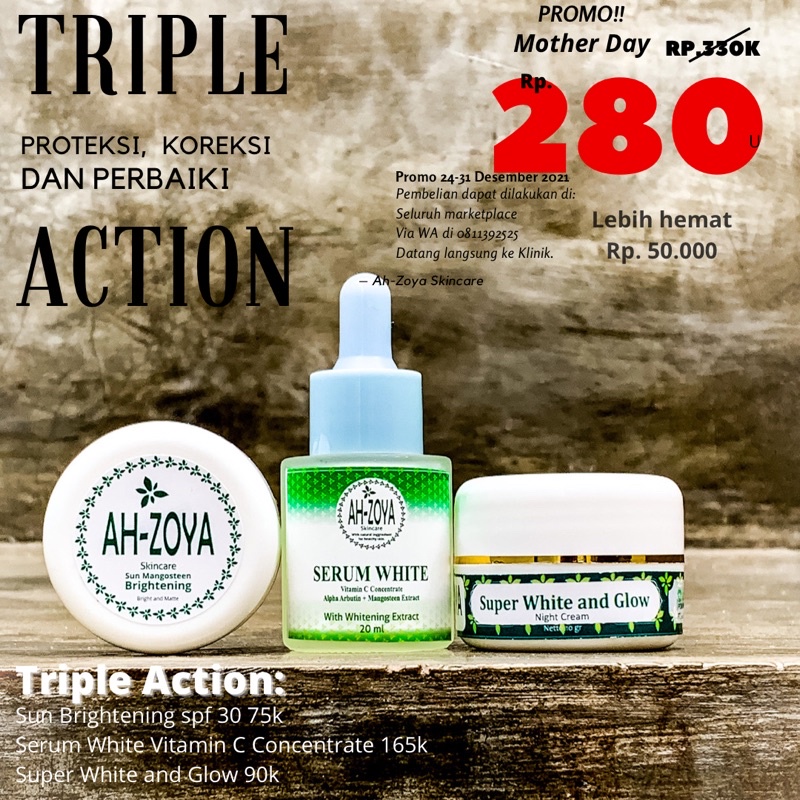 ( Promo ) Triple Action. White Serum, Day Cream, Night Cream. Bisa di Mix