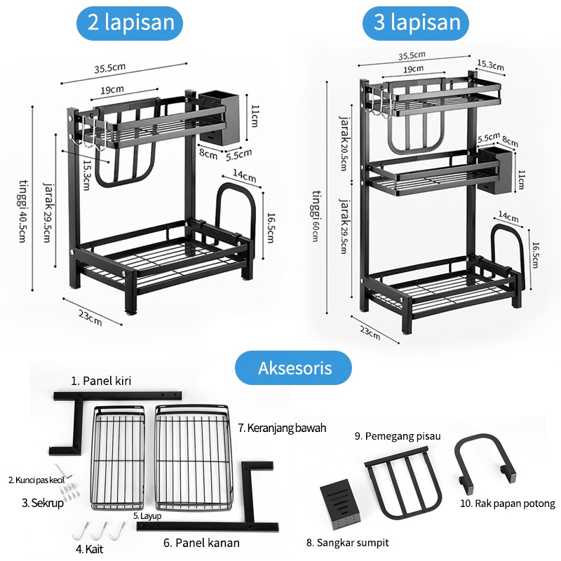 Rak Bumbu Dapur Penyimpanan Bumbu Penyelenggara Rak Susun Stainless Steel 2/3 Tier Rak Botol Rempa