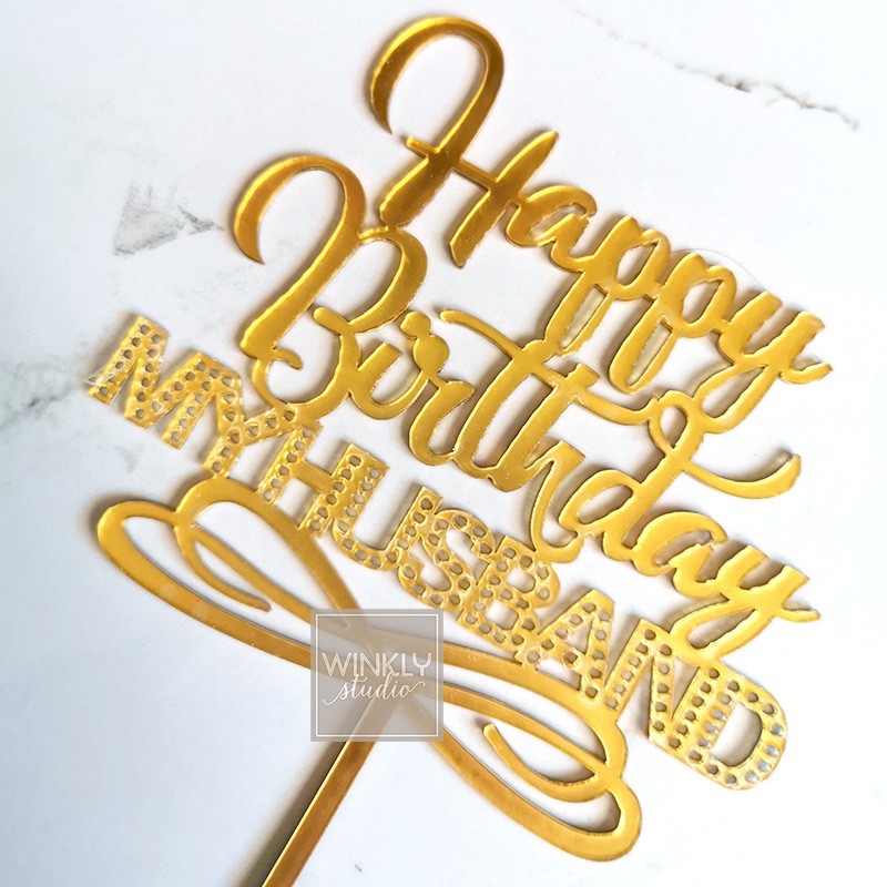 Acrylic Cake Topper Happy Birthday / Topper Akrilik Kue Ulang Tahun Wife Husband Suami Istri