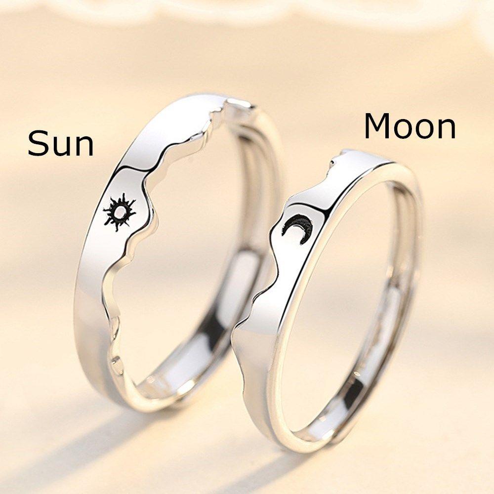 Lily Cincin Couple Hadiah Hari Valentine Enamel Matahari Bulan