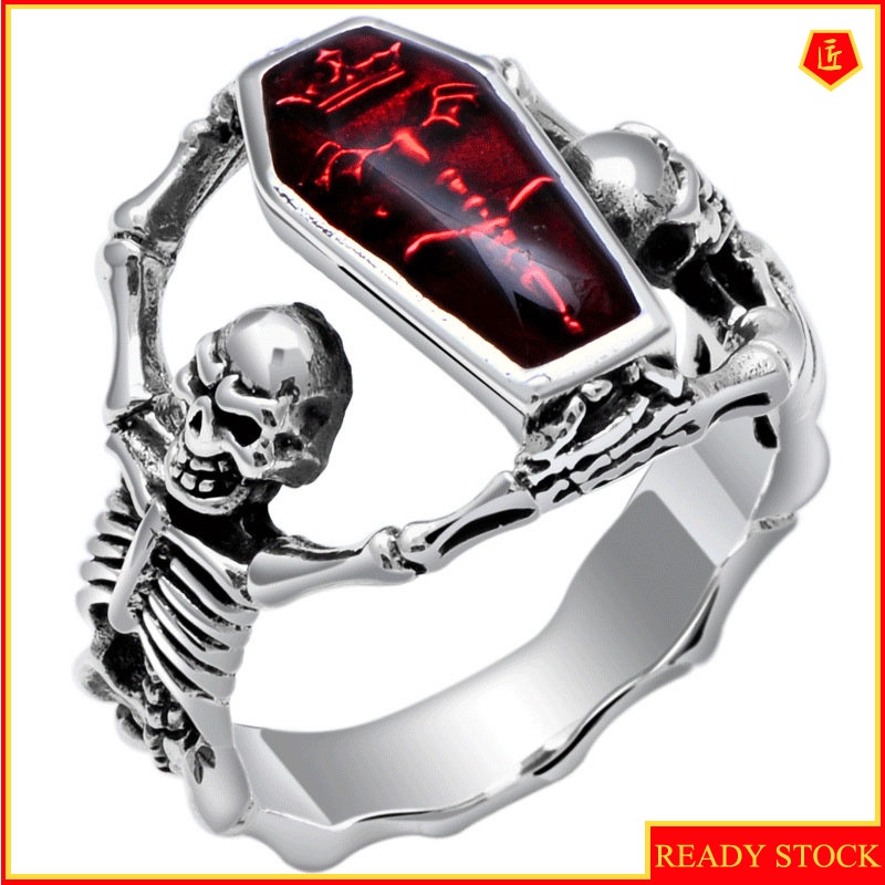 [Ready Stock]European and American Retro Silver Vampire Bat Skull Ring Punk Style