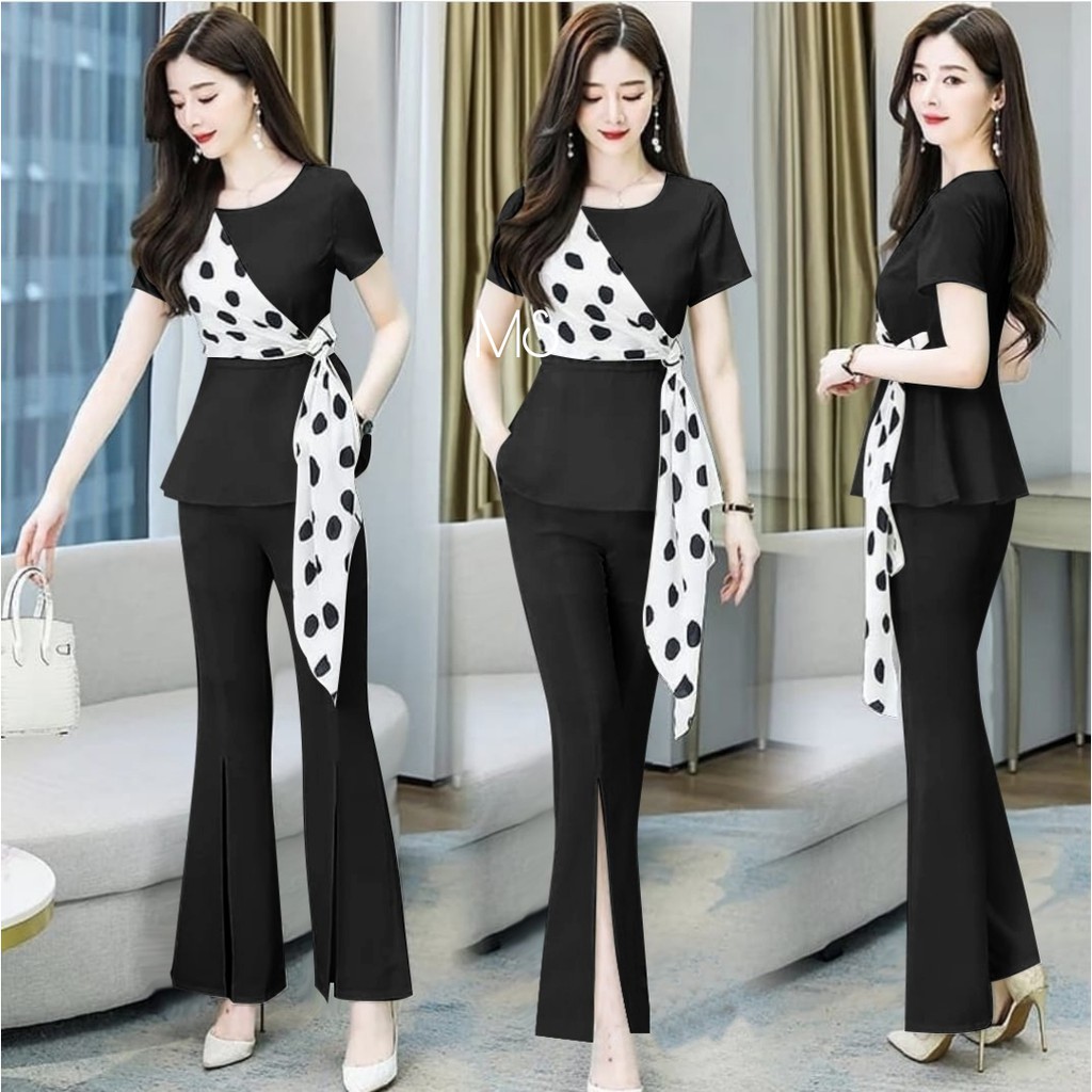 ST JACQUELINE / SETELAN JACQUELINE MOSCREPE / 2IN1 / SETELAN WANITA KOREAN STYLE / BAJU POLKA WANITA