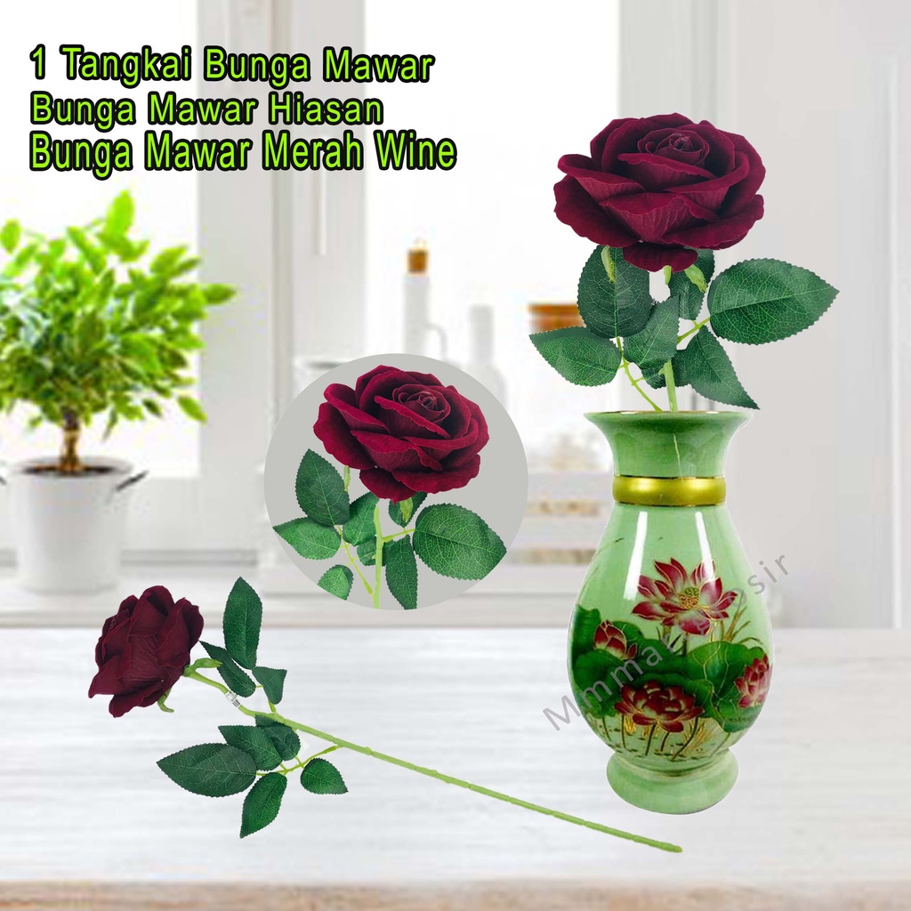 Bunga Mawar / bunga hias / bunga palsu / warna merah wine / 501