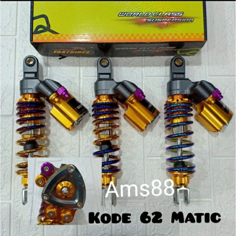 SHOCK SHOCK TABUNG ATAS MODEL MIRING SEGITIGA 3TUNE -RAINBOW PELANGI NEW FULL CNC TITANIUM UK 310MM MATIC MIO BEAT SCOPY FINO DLL