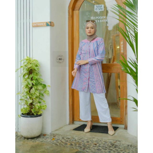 Baju Batik Wanita Modern Atasan Tunik Batik Kerja Kantor Wanita Batik Seragam M L XL XXL