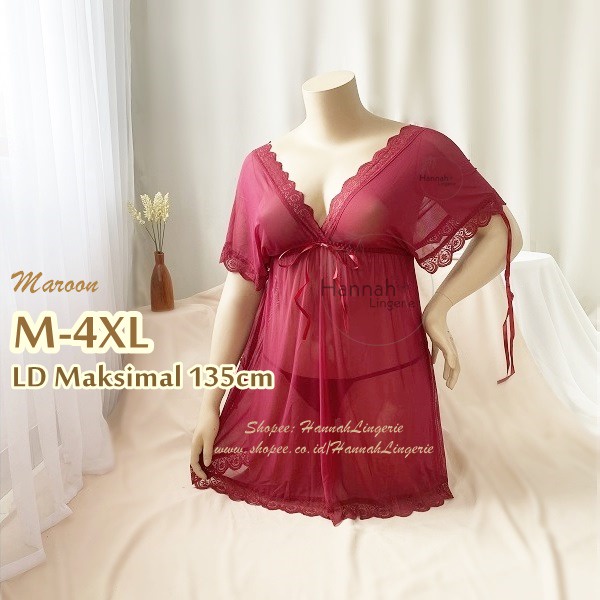 Bigsize M-3XL Hannah Lingerie Original - M L XL XXL XXXL Baju Tidur Seksi Big size Premium Halus Transparan //998