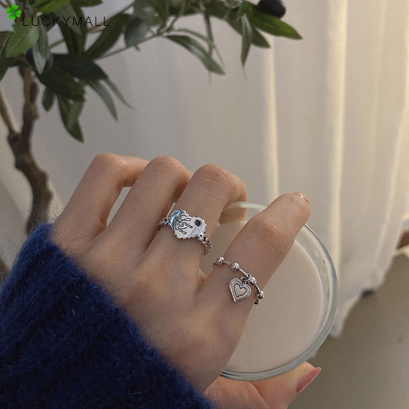 Cincin Liontin Hati Warna Silver Untuk Wanita