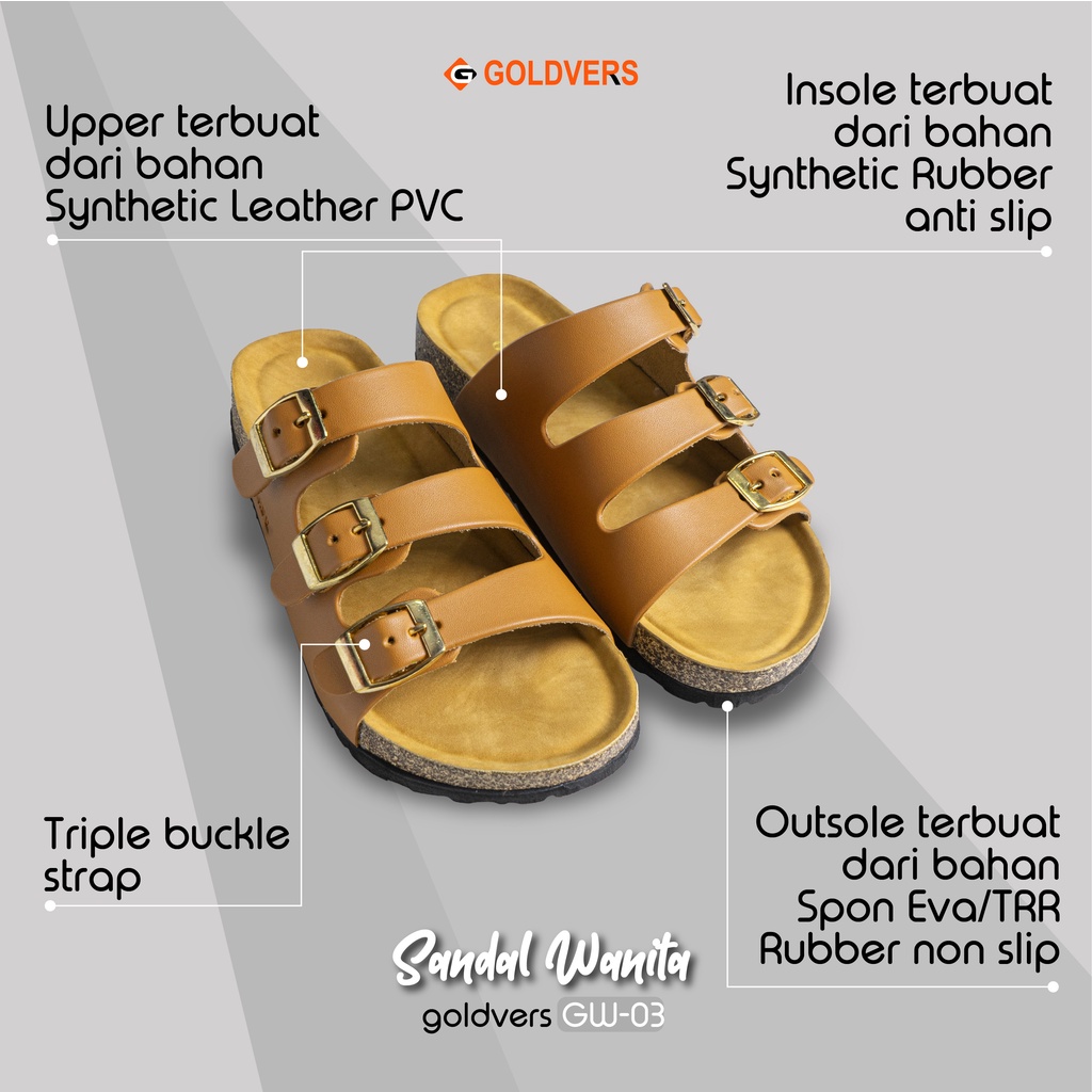 INDORAYA STORE Sandal Wanita Original GOLDVERS Model Slot Gesper 3 Casual Premium Hight Quality