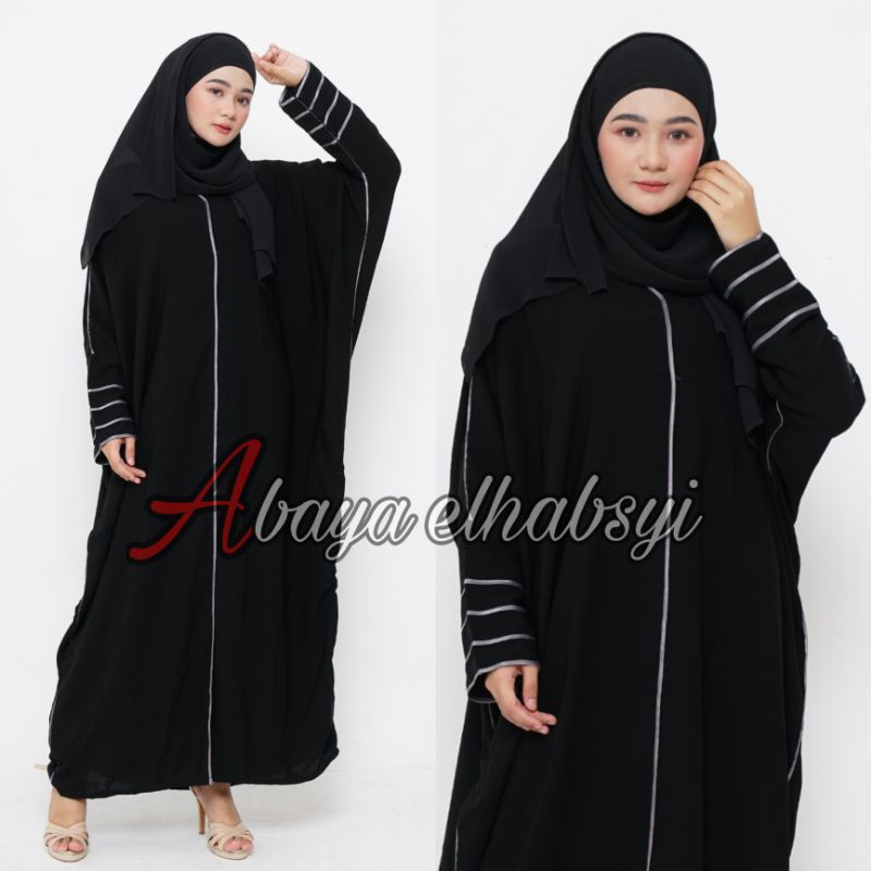 Abaya elhabsyi Kumpulan Abaya Kaftan Gamis Arab Hitam Bahan Jet Black