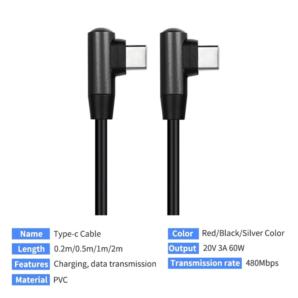 QUINTON Portable Phone Charging 20V 3A 60W Type-c Cables Fast Charging Cable Type-C Devices Type C To Type C Male to Male 0.2m 0.5m 1m 2m Durable 90 Degree Elbow PD Fast Charging/Multicolor