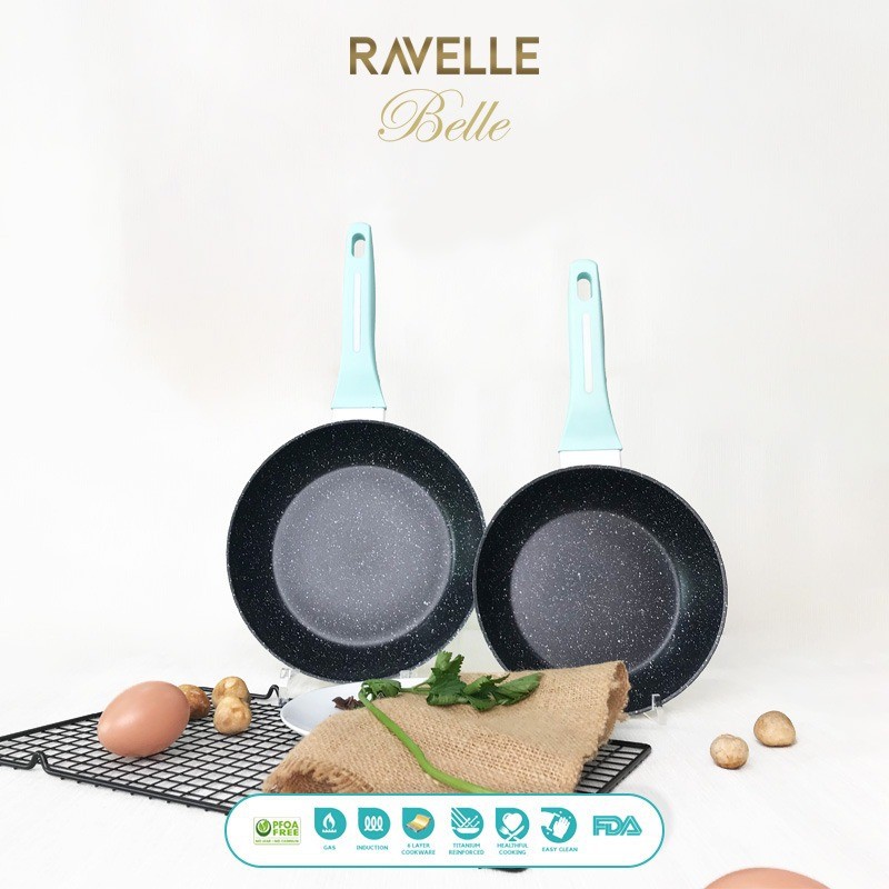 Panci Ravelle Belle - Wajan Penggorengan Anti Lengket - Fry Pan 24Cm  TANPA TUTUP - Panci Korea Anti Lengket - Granite Titanium USA-5