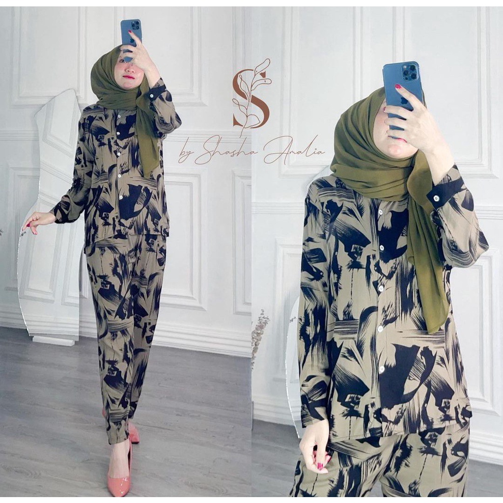LimitedFashion Setelan Tie Dye Lengan Pendek Esme 1 Setelan Wanita Kekinian One Set Rayon Viscose-2