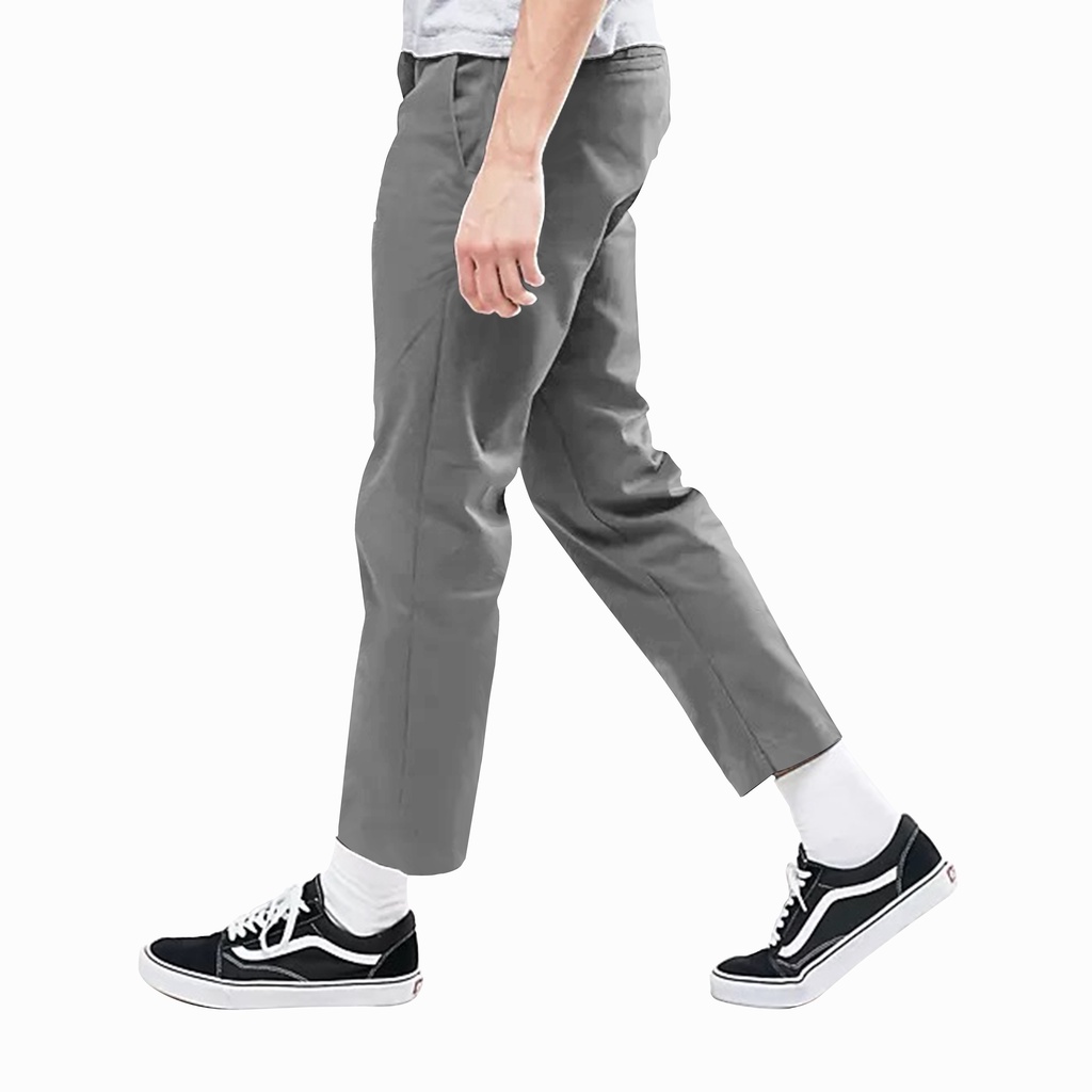 Dritto Ankle Pants - Celana Bahan Formal Kantoran Slim Fit - Abu Muda