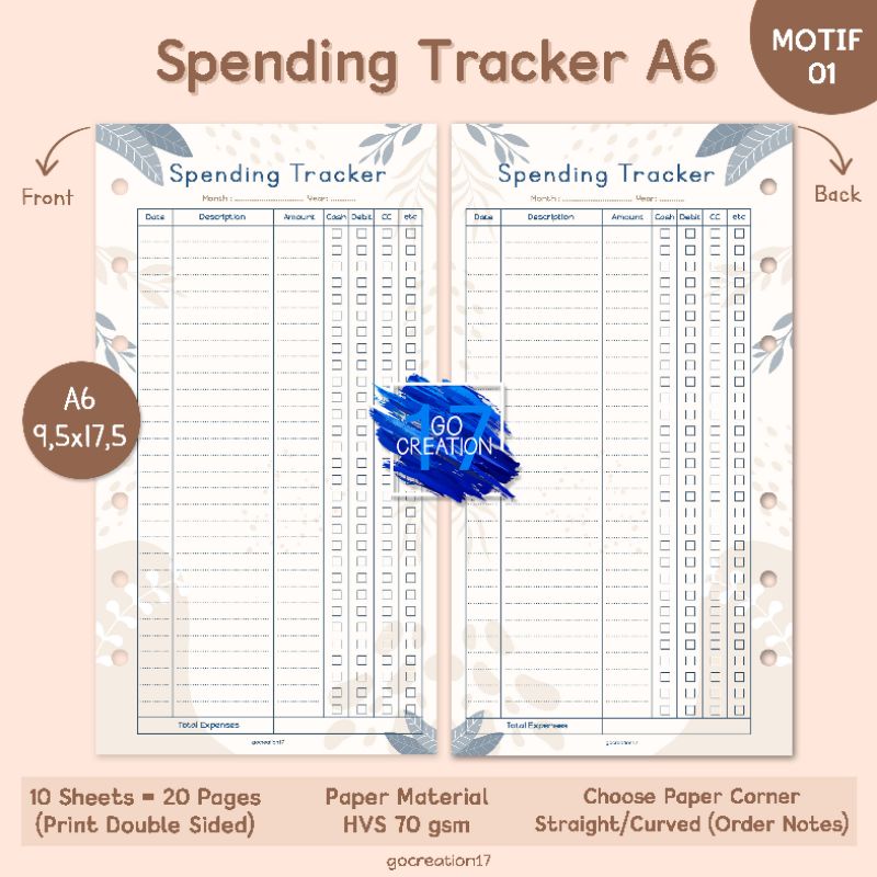 Jual Kertas Isi Binder Insert Binder Refill Binder Spending Tracker A