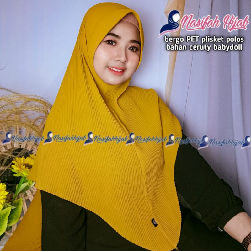 Hijab Bergo PET Plisket POLOS Bahan Ceruty Babydoll || Nasifahhijab-1