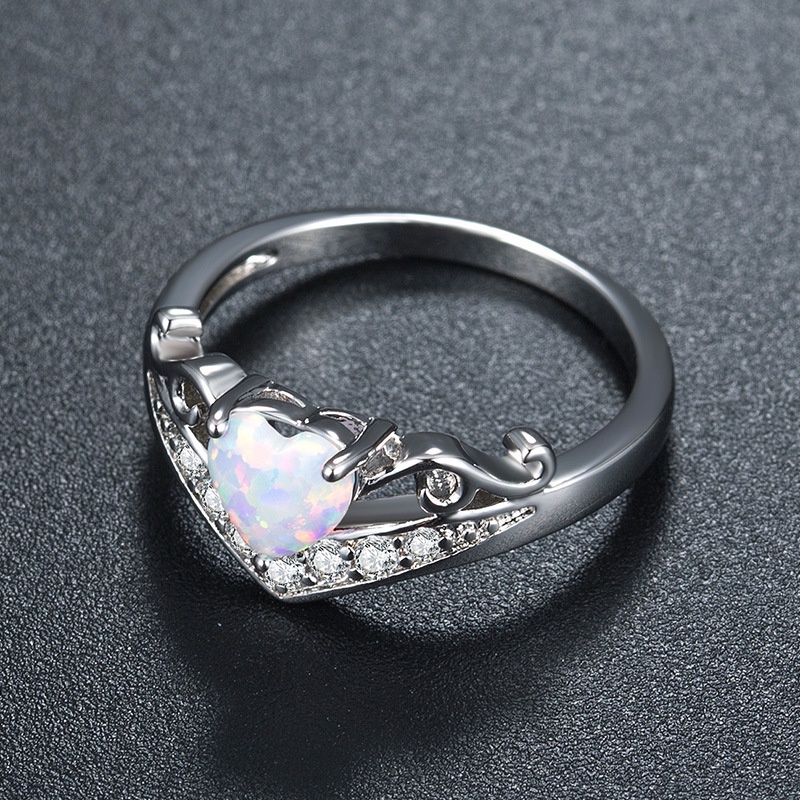 New heart-shaped colorful opal ring European and American fashion trendy women's ring