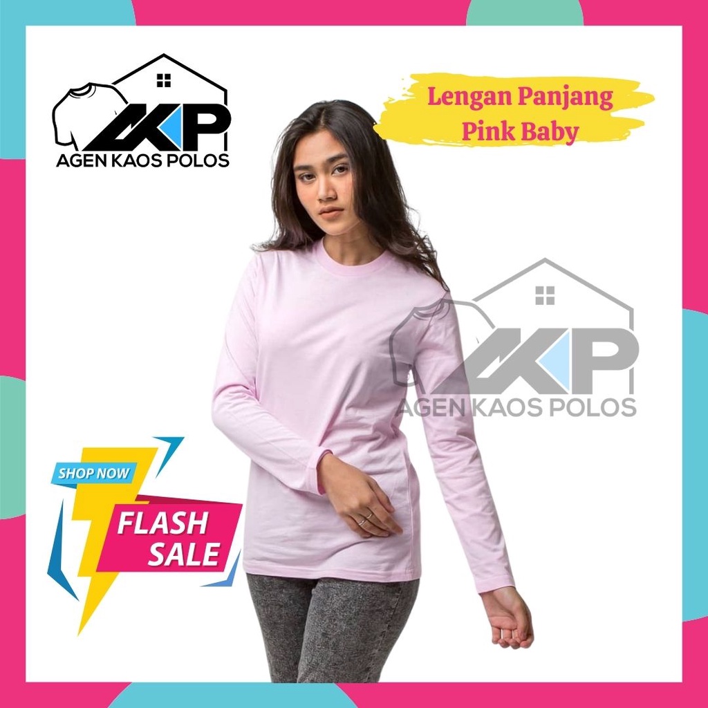 Kaos Polos Lengan Panjang Cotton Combed 24s - PINK BABY