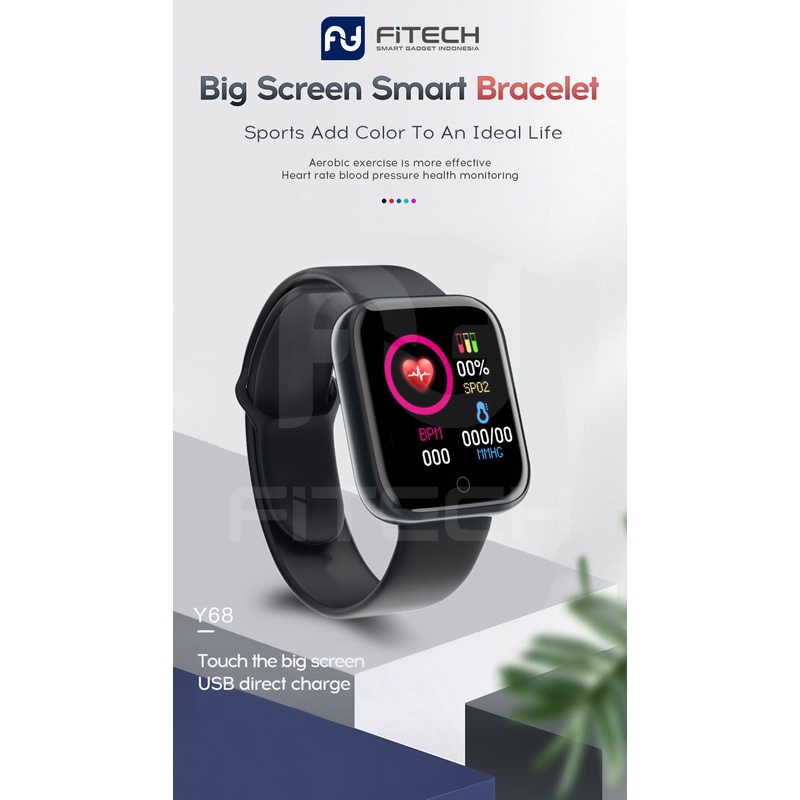 hot deals [ original bergaransi ] fitech d20s y68s versi terbaru original smart watch fitness