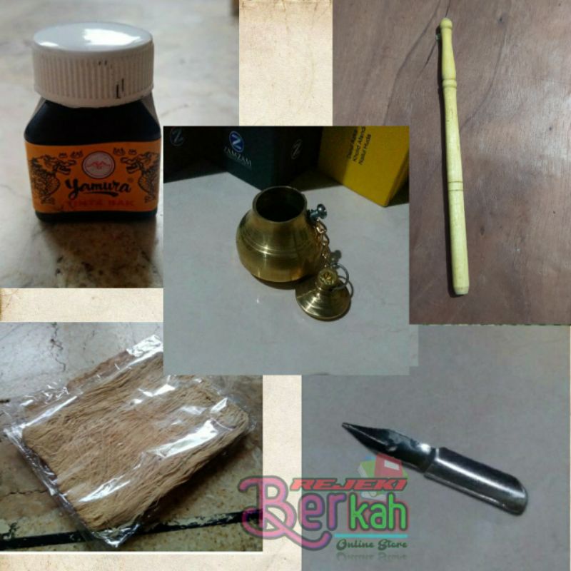 

barang baru satu set paket hemat peralatan menulis lengkap Pena kayu tanpa mata pena tutul celup Bak