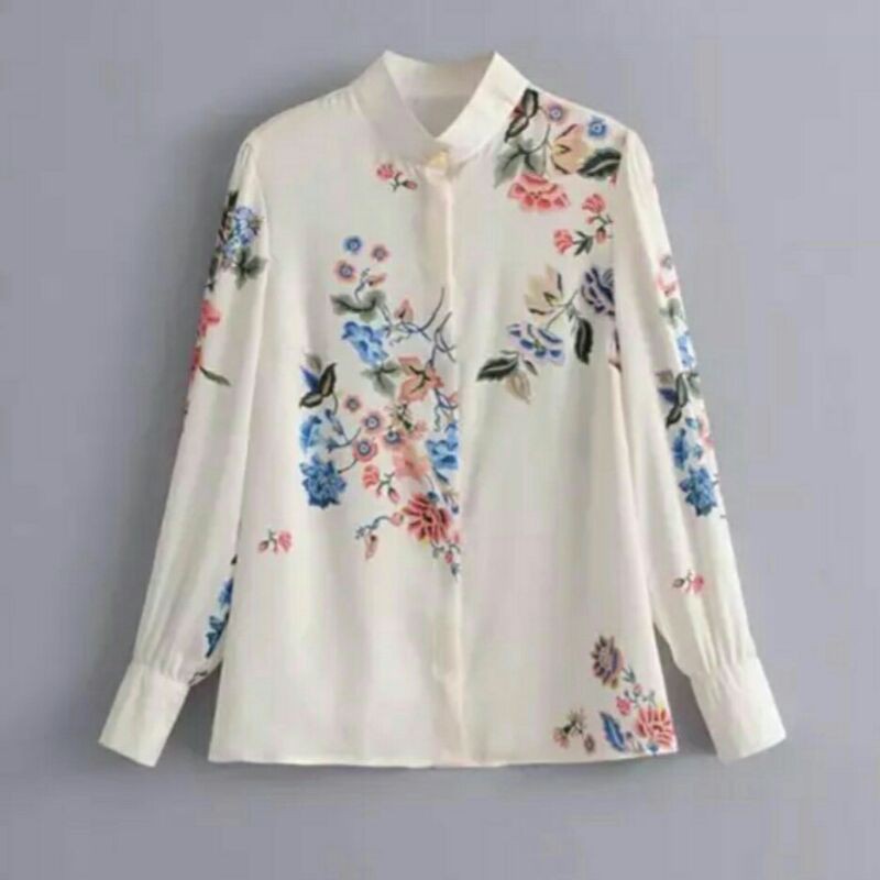 Kemeja wanita Amelia motif import/ Pakaian wanita baju atasan kemeja cewek kemeja putih print import