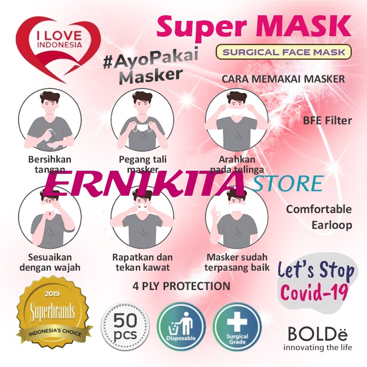 BOLDe Masker Medis 4 ply izin  Depkes - Super Mask Surgical Mask