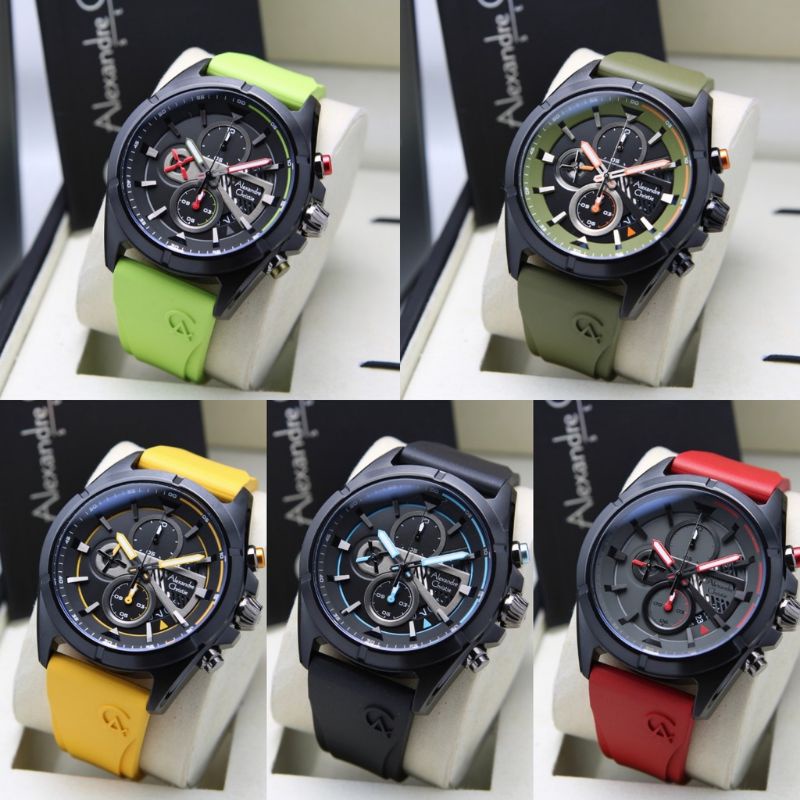 JAM TANGAN PRIA ALEXANDRE CRISTI AC6592 TALI RUBBER ORIGINAL