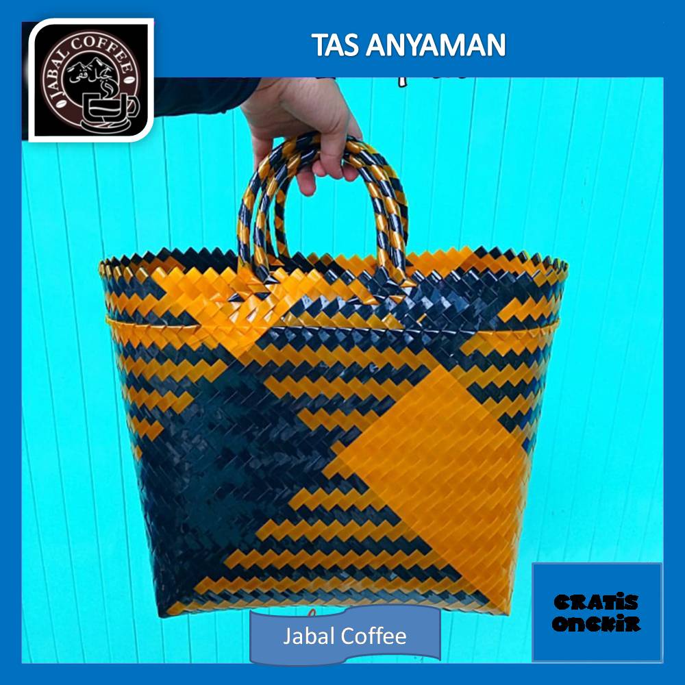 Tas Anyam Plastik Kaca Kombinasi Ukuran M 28 x 13 x 29 Cm / Tas Belanja Anyam Jinjing Tanggung 01