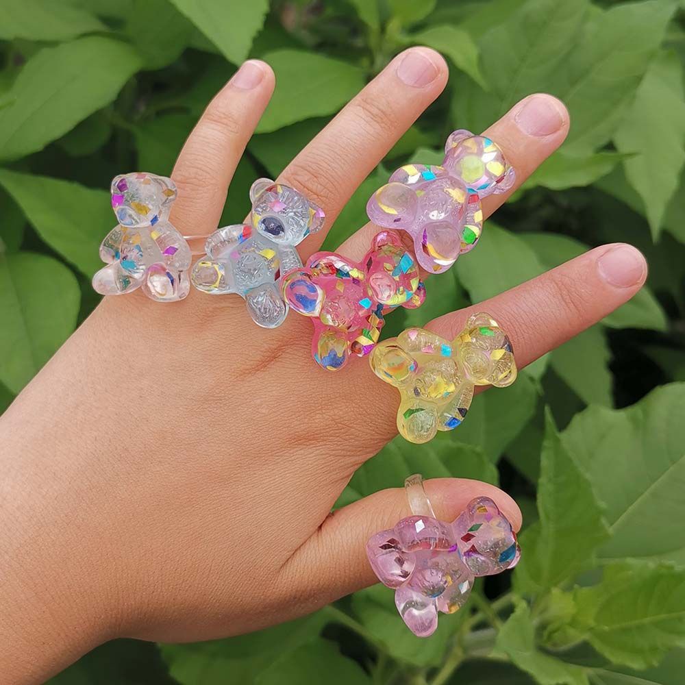 Needway  Gifts Resin Rings Sweet Bear Finger Rings Party Jewelry Big Cute Lovely|Color Jelly Color Crystal Korean Style/Multicolor