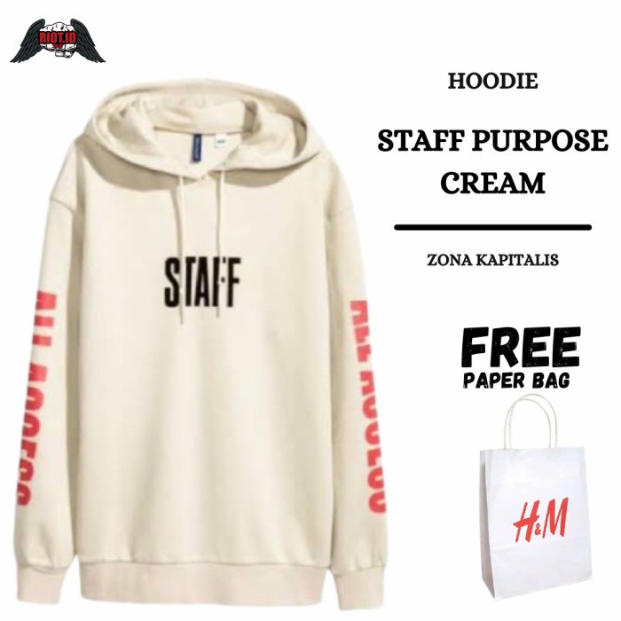 

BAYAR DITEMPAT Hoodie, Jaket Pria/Wanita H&M Staff Purpose Cream FREE PAPERBAG - M
