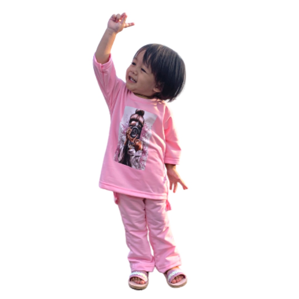 Setelan Tunik Anak Baby Terry Lengan 3/4 Anak Perempuan / Baju Setelan Anak - AMR190