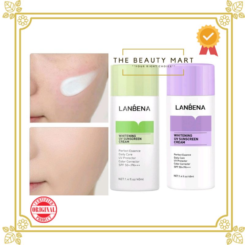 [BPOM] LANBENA Whitening UV Susncreen Cream Green - Menyamarkan | Purple - Mencerahkan (40 ml)