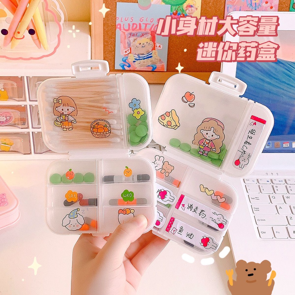 [Littlecrab] Box Obat Organizer Kotak Penyimpanan Medicine 8 Sekat Besar Kecil Multifungsi Aesthetic Flip Open Mini Box Kotak Putih Transparan Unik Stationary Kit Aesthetic Organizer