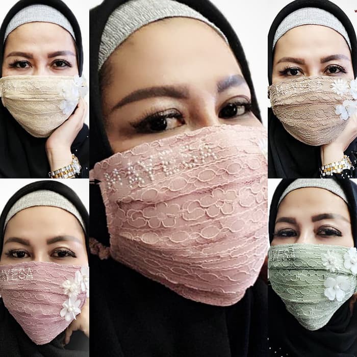 Jual Masker Hijab Aisyah Brokat Premium 3ply. Masker Non Medis Anti Bakteri Limited