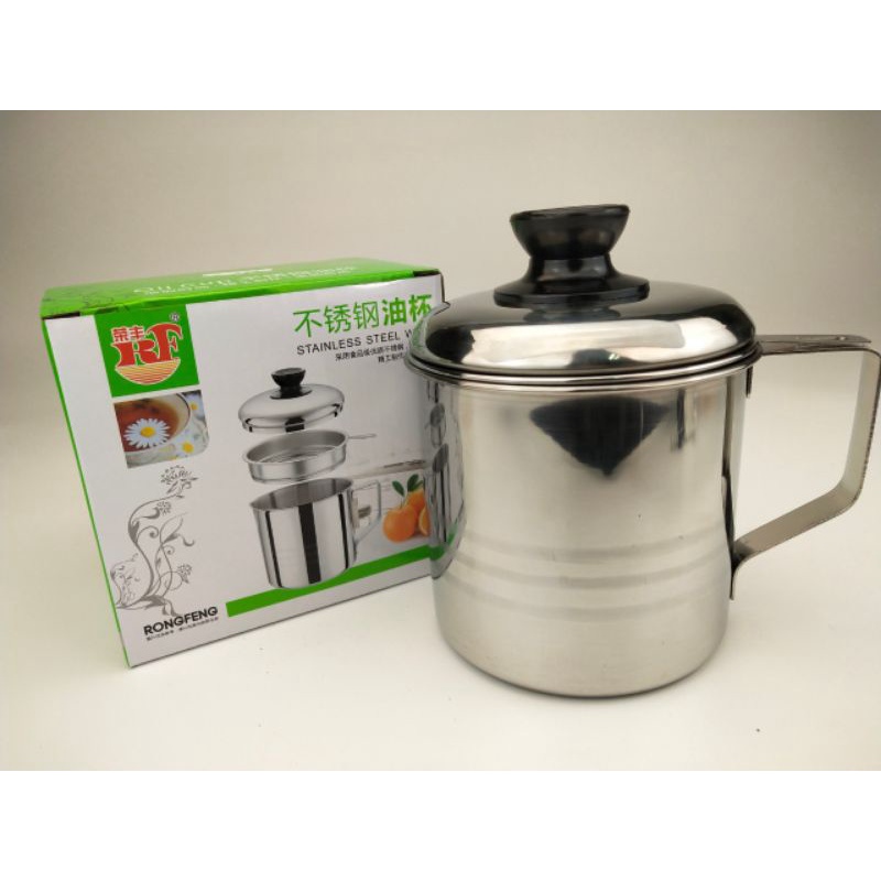 Oil Pot Stainless Steel 1.2 L Wadah Minyak Goreng Tempat Penyaring Minyak Bekas/Jelantah