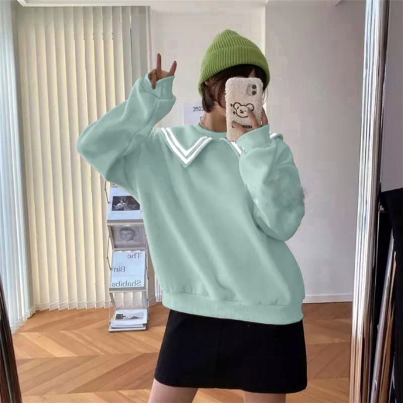 jaket sweater Crewneck oversize pakaian wanita Korean Style PULMA SWEATER Bahan Fleece Terbaru