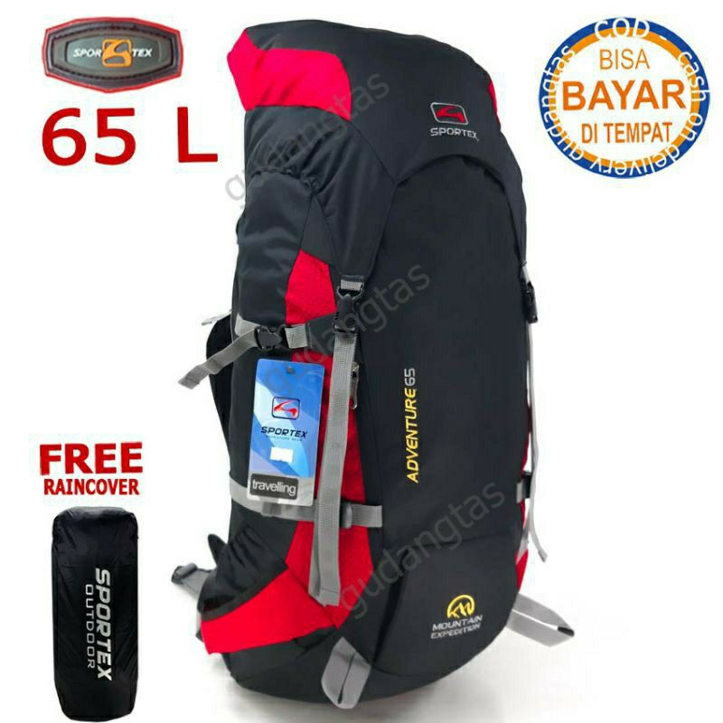 TAS GUNUNG SPORTEX TAS CERRIR TAS HIKING 65L HITAM ABU 0207