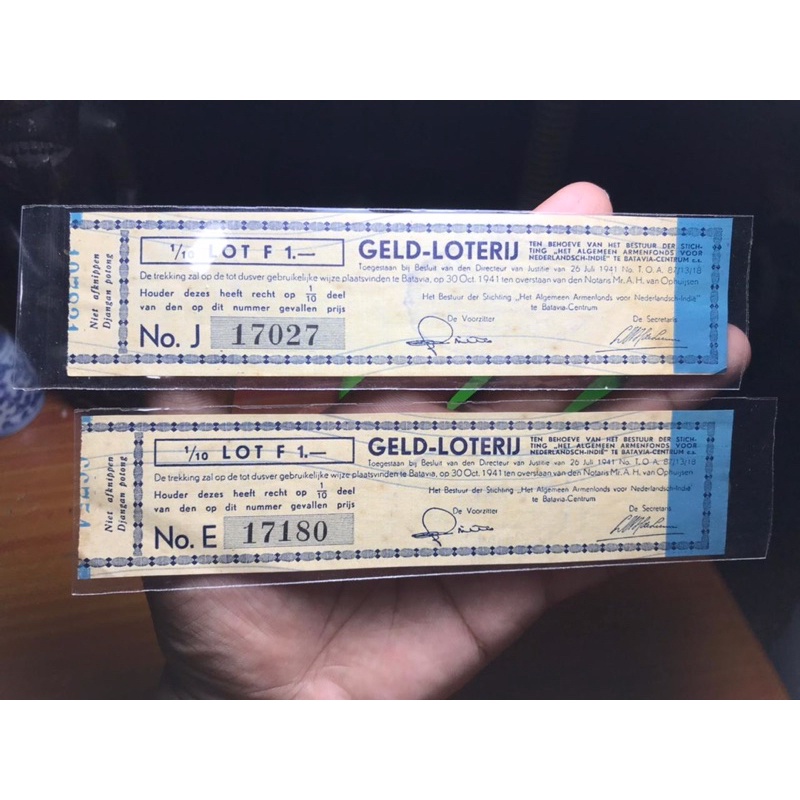 Uang Kuno Kupon Geld Loterij Atau Lotre 1941 Borongan 2pcs