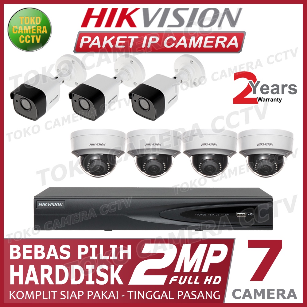 PAKET CCTV IP CAMERA HIKVISION 2MP 8 CHANNEL 7 KAMERA