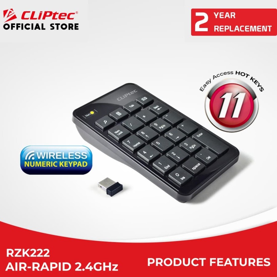 Cliptec RZK222 RZK-222 Keyboard Numeric Keypad Wireless AIR-RAPID