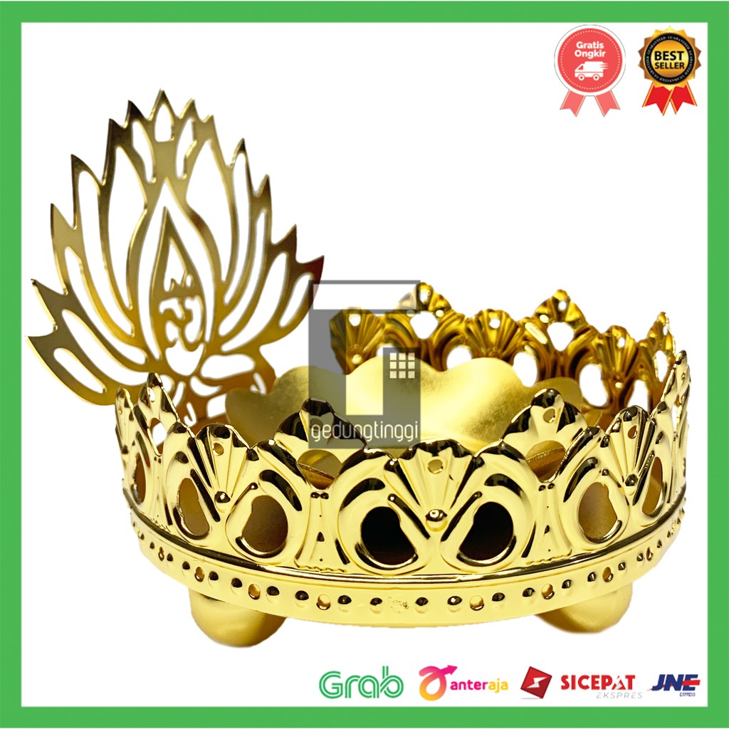 Tempat Wadah Lilin Teratai Altar Sembahyang Buddha Budha Candle Holder Tealinght Kuningan Gold Emas