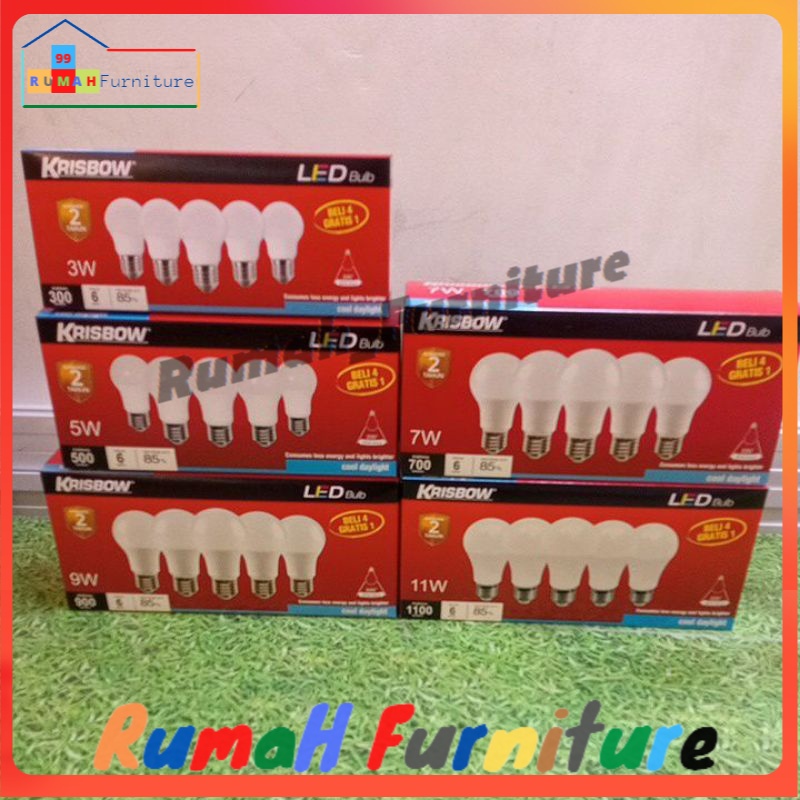 Lampu Bohlam LED KRISBOW 3/5/7/9/11 Watt/ Putih & Kuning/Lampu bohlam/bulb/Set Lampu/lampu serbaguna