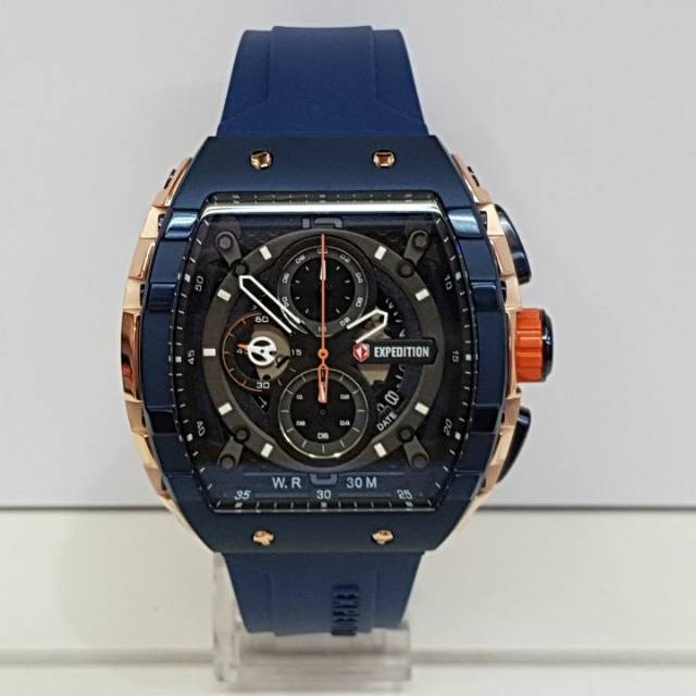 Jam tangan expedition e6782 blue rose gold pria original