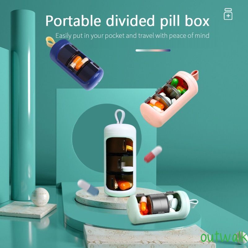 Pills Box Portable 3 Compartments Pills Storage Box Compact Sealed Box OWT