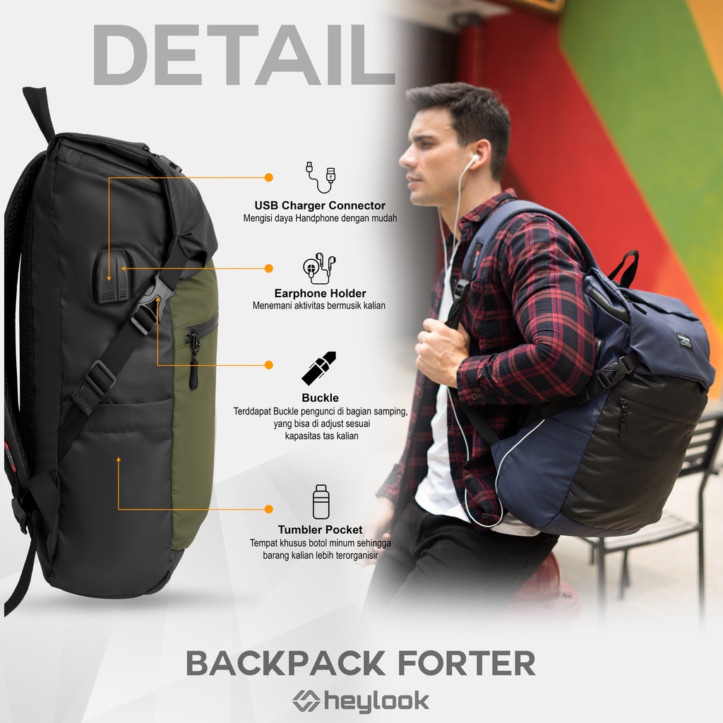 HEYLOOK Project - Tas Ransel Laptop FORTER Waterproof Backpack Pria Wanita Tas Leptop 14 - 15inch Tas Sekolah Tas Kuliah Kerja Perempuan Tas Punggung Tas Travel Cowok Terbaru