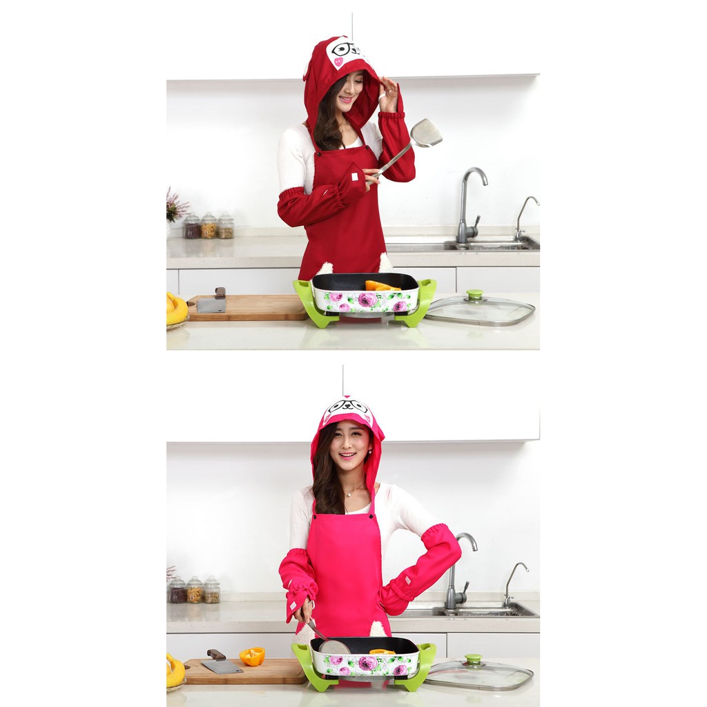 New Celemek Masak Dengan Topi Penutup Apron Celemek Dapur Motif Panda Lucu