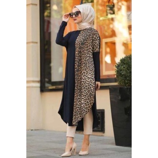 LEO TUNIK KOMBINASI TERBARU/ TUNIK WANITA KOMBINASI LEOPARD/ TUNIK CANTIK LENGAN PANJANG/ TUNIK MOTIF LEOPARD/ TUNIK TRENDY KEKINIAN