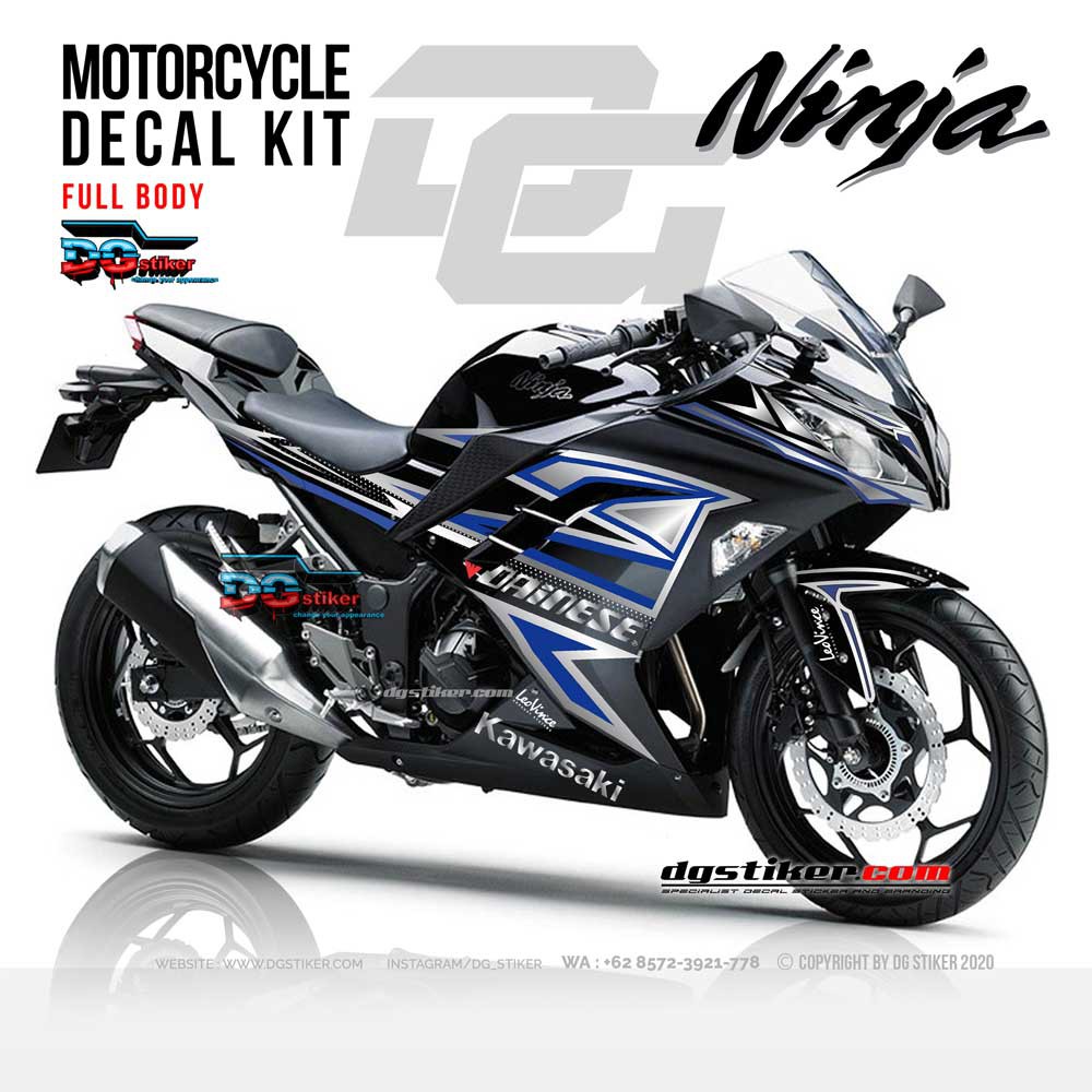 Decal Sticker Ninja 250 FI Hitam Biru DG Stiker